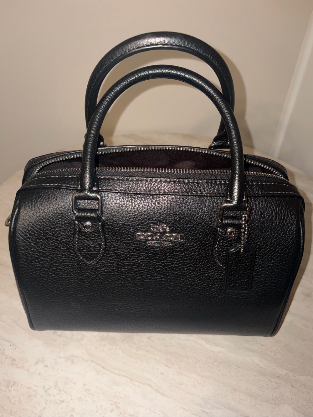 Coach Rowan - Medium Black Pebbled Leather with Silver Hardware
